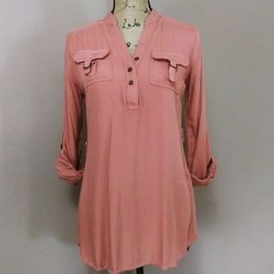 Rue21 Tunic Top Shirt Blouse Dusty Rose Blush Pink